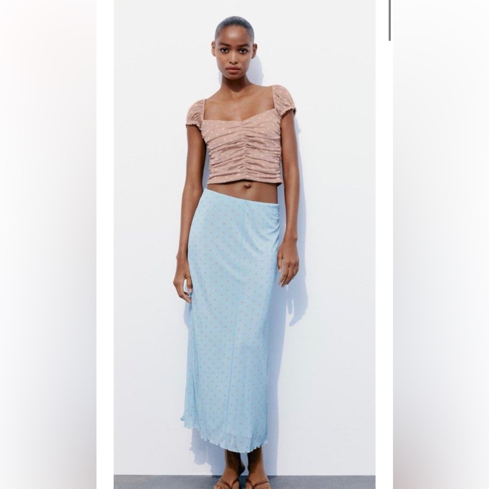 ZARA BLUE PRINTED TULLE SKIRT SIZE M